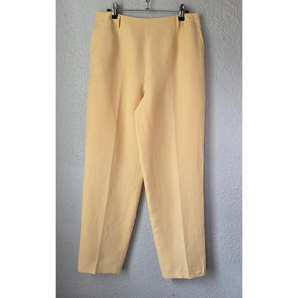 Vintage Y2K Talbots Womens Silk Linen Blend Pants Yellow Straight Leg Size 10